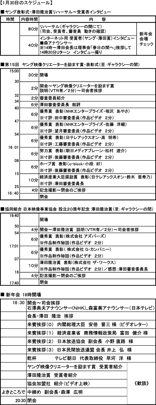 1月30日のスケジュール